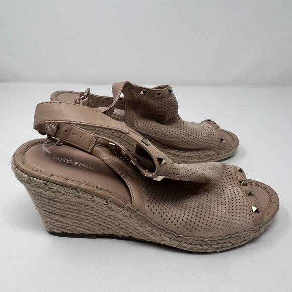 Marc Fisher Perforated Suede Women's Open Toe Pink Espadrille Wedges Size 10 - Picture 7 of 11